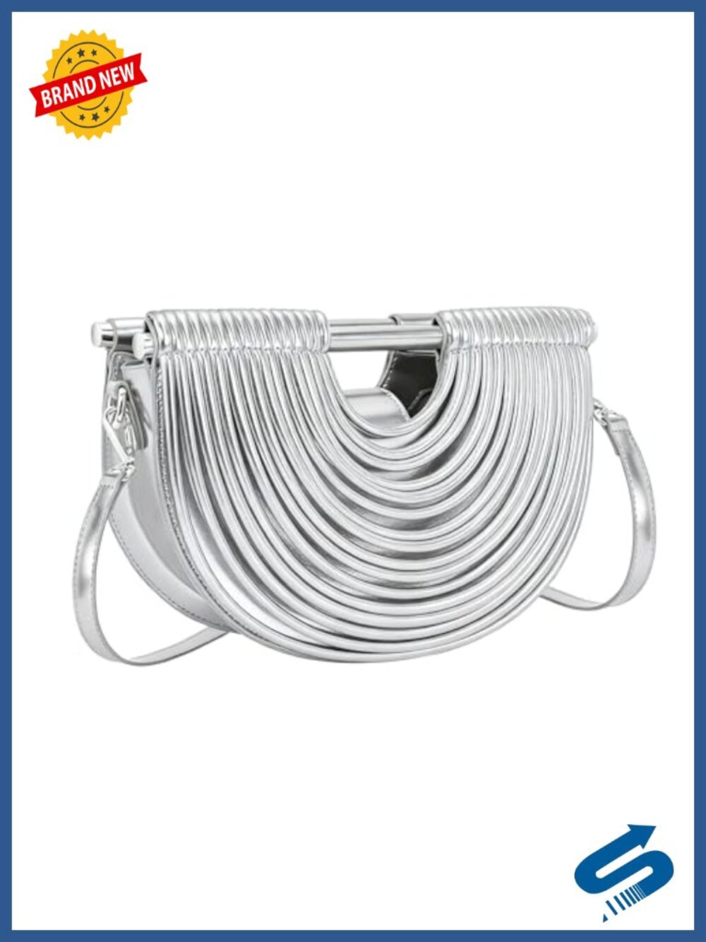 Metallic PU Leather Half-Moon Clutch Evening Bag Wedding